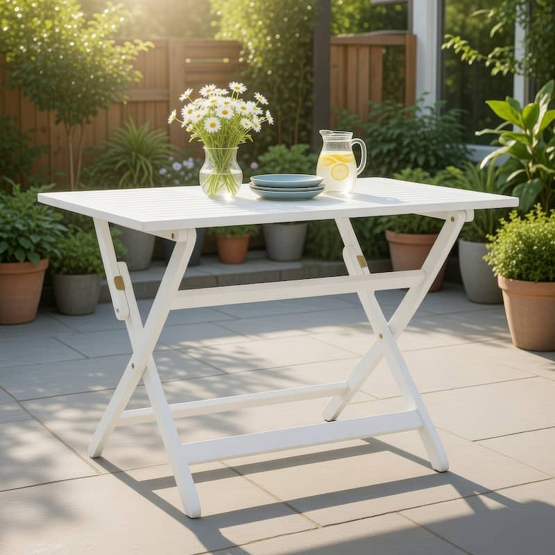 Cami Outdoor Foldable Dining Table, Rectangular 44 Inch, White Wood
