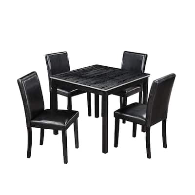 5 Piece Dining Set with Crystal Decor Square Dining Table and 4 Upholstered Dining Chairs, Kitchen Furniture Set