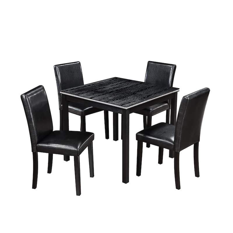 GDFStudio - Davenport 5-Piece Classic Wooden Square Dining Table Set with 4 Upholstered Chairs