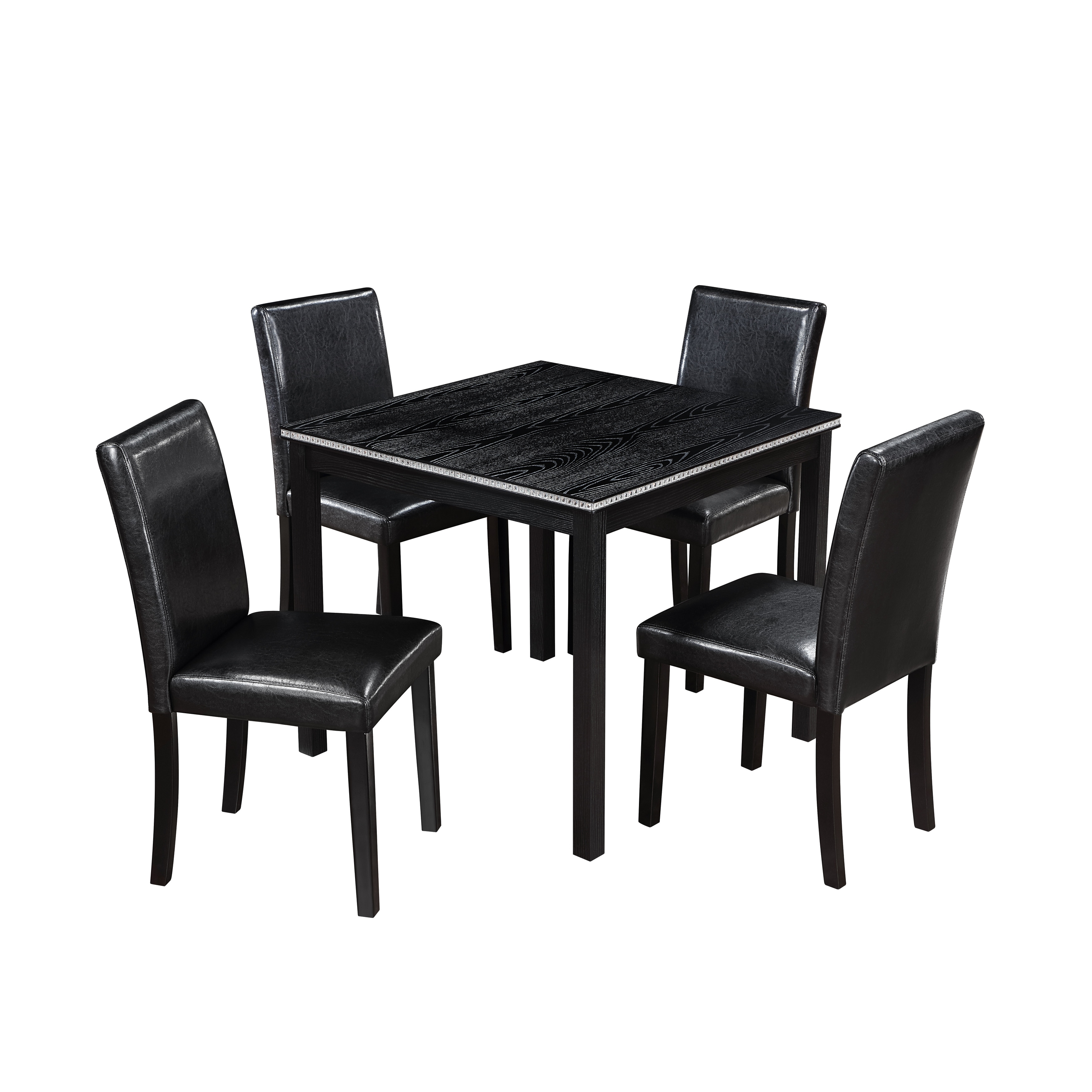 Square Wooden Dining Table with Crystal Decoration, Upholstered Dining Chairs with Back, Kitchen Table & Chair Set