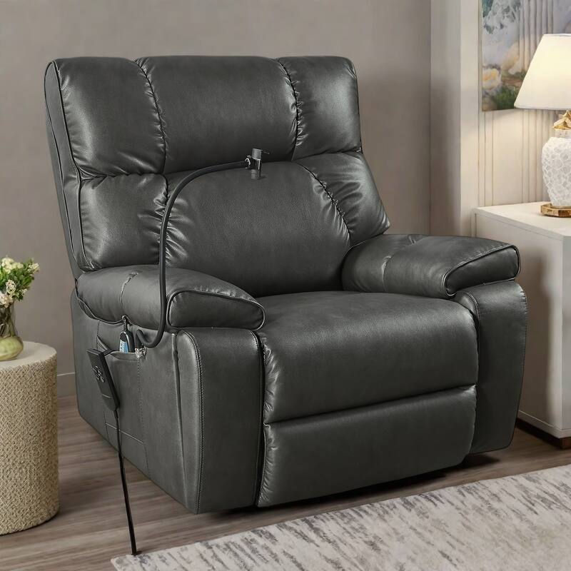 Power Lift Recliner Chair with Dual OKIN Motors, Infinite Position, Massage and Heat, Cup Holders - Gray