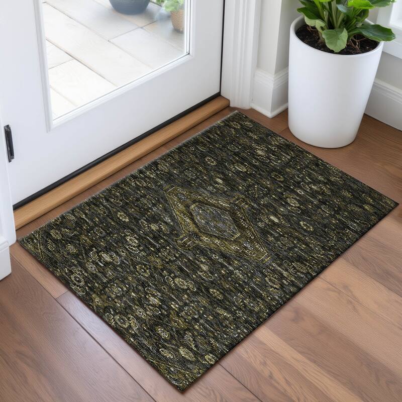 Premium Washable Super Soft Traditional Global Mayfield Rug - Charcoal - 1'8" x 2'6"