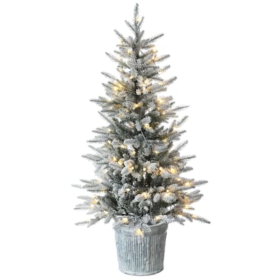 National Tree Company 4.5 ft. Snowy Alpine Fir Entrance Tree with LED Lights - 4.5 Foot