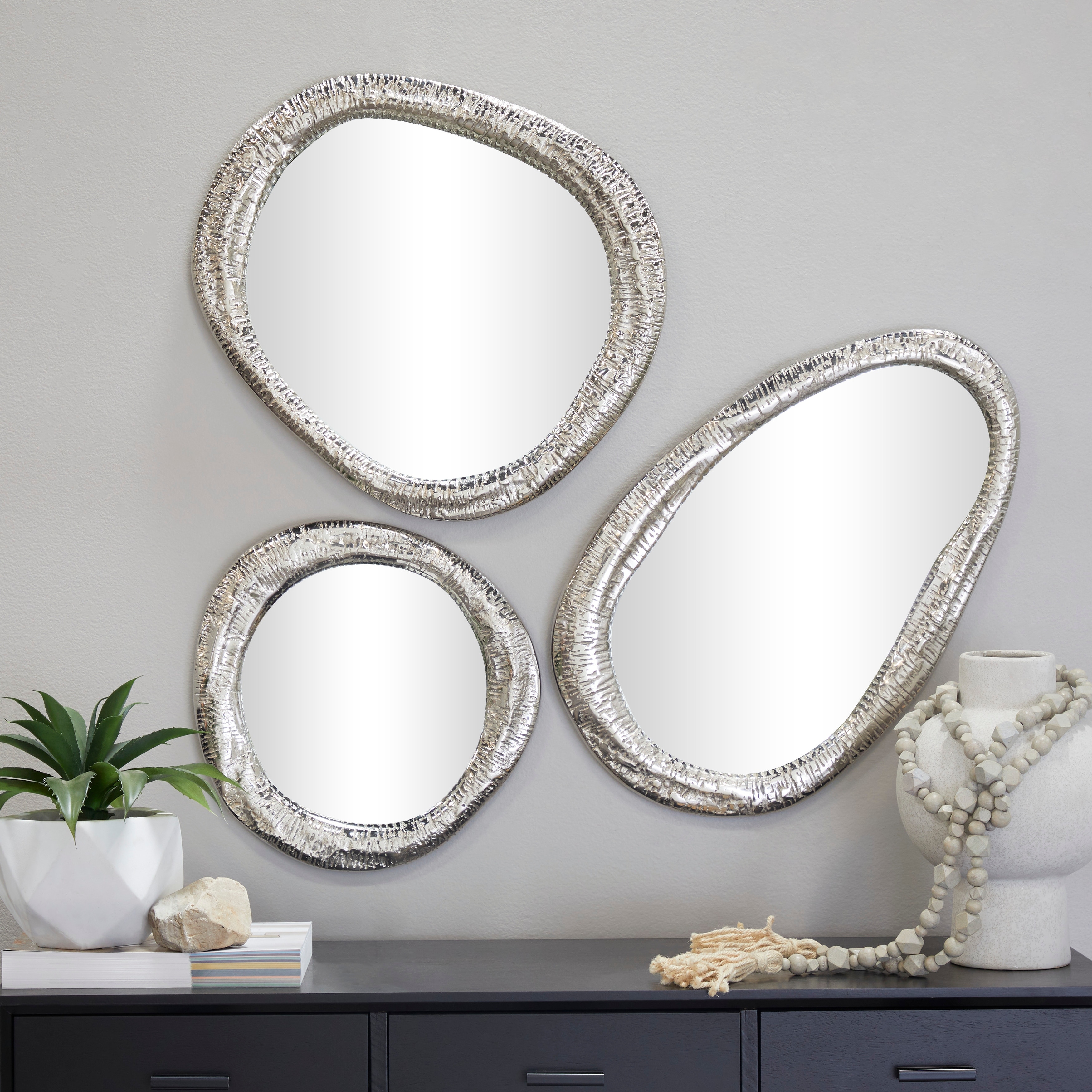 Aluminum Contemporary Oval Wall Mirror Set of 3) S/3 23