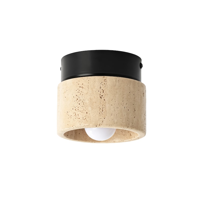 4.7" W 1-Light Mid-Century Modern Yellow Cave Stone Cylinder Flush Mount Ceiling Light/Wall Lights