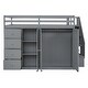 preview thumbnail 7 of 38, Full Size Wood Loft Bed With Wardrobes, Cabinets and Drawers, Gray