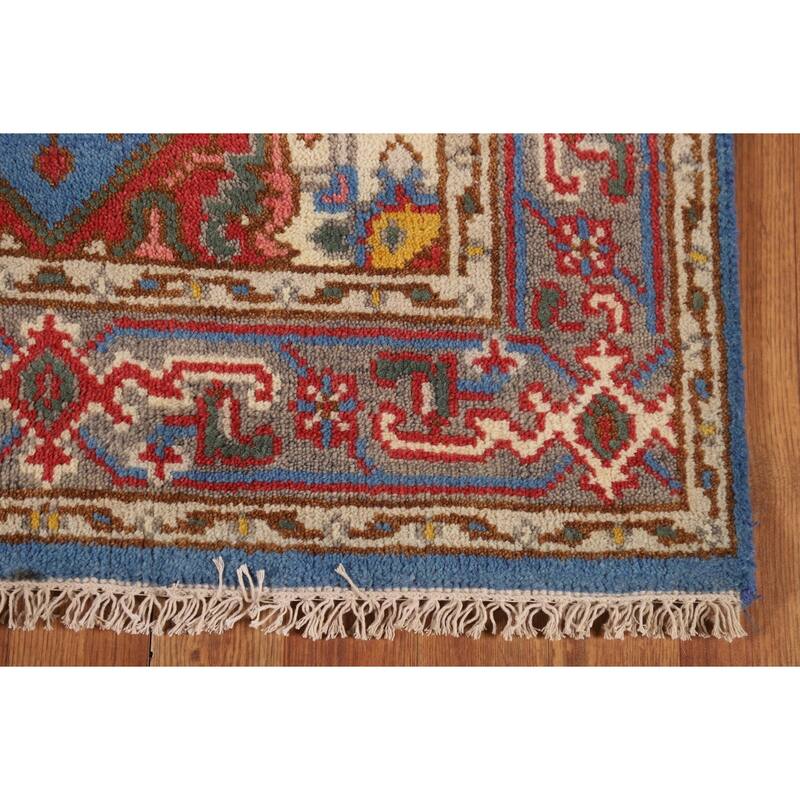 Light Blue Geometric Heriz Serapi Indian Rug Handmade Wool Carpet - 3'0" X 5'0"
