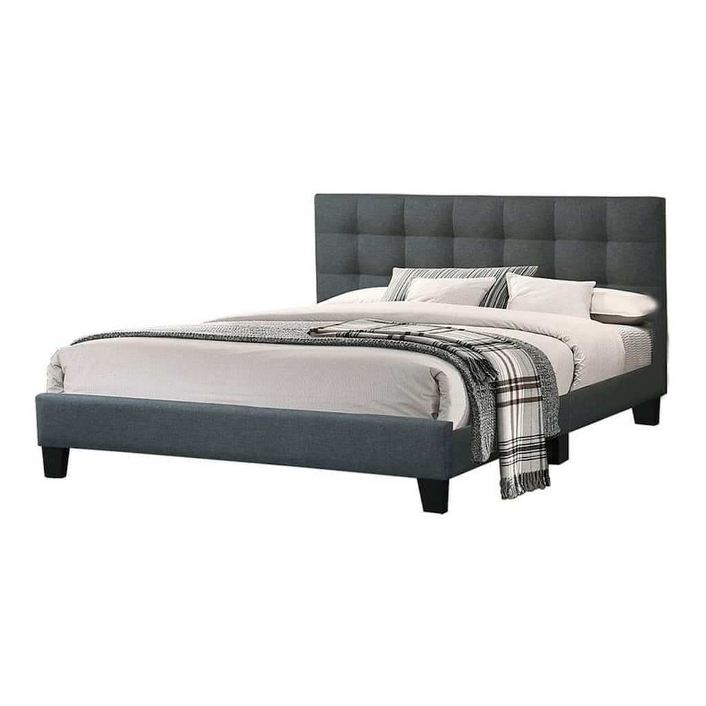 Dex Modern Platform King Size Bed, Plush Tufted Upholstery, Charcoal Gray