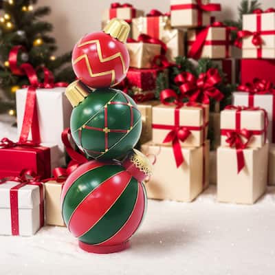 Felix Classic Stacked Red Christmas Ball Decoration by Christopher Knight Home - 14.00"W x 12.00"D x 31.25"H