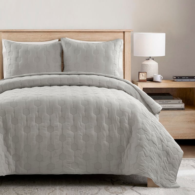 Lush Decor Hexagon Honeycomb Embroidered Textured Cotton Quilt