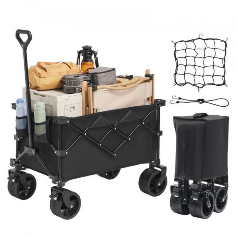 220L Folding Wagon Cart 330lbs Load, All-Terrain Wheels - 35.04 x 21.26 x 42.52 inch - Black