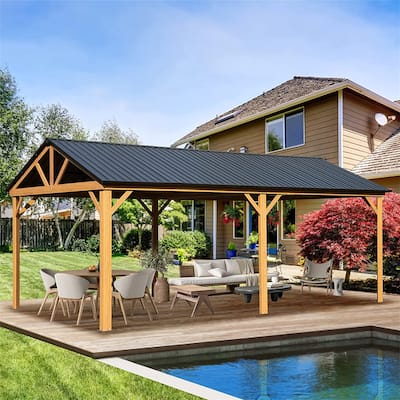 12*20ft Wood Grain Aluminum Patio Carport Gazebo