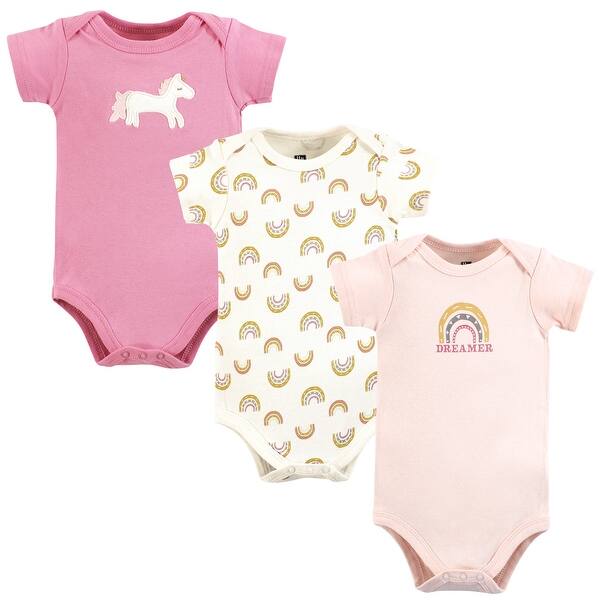 slide 1 of 1, Hudson Baby Infant Girl Cotton Bodysuits, Dreamer Rainbow 0-3 Months - Dreamer Rainbow