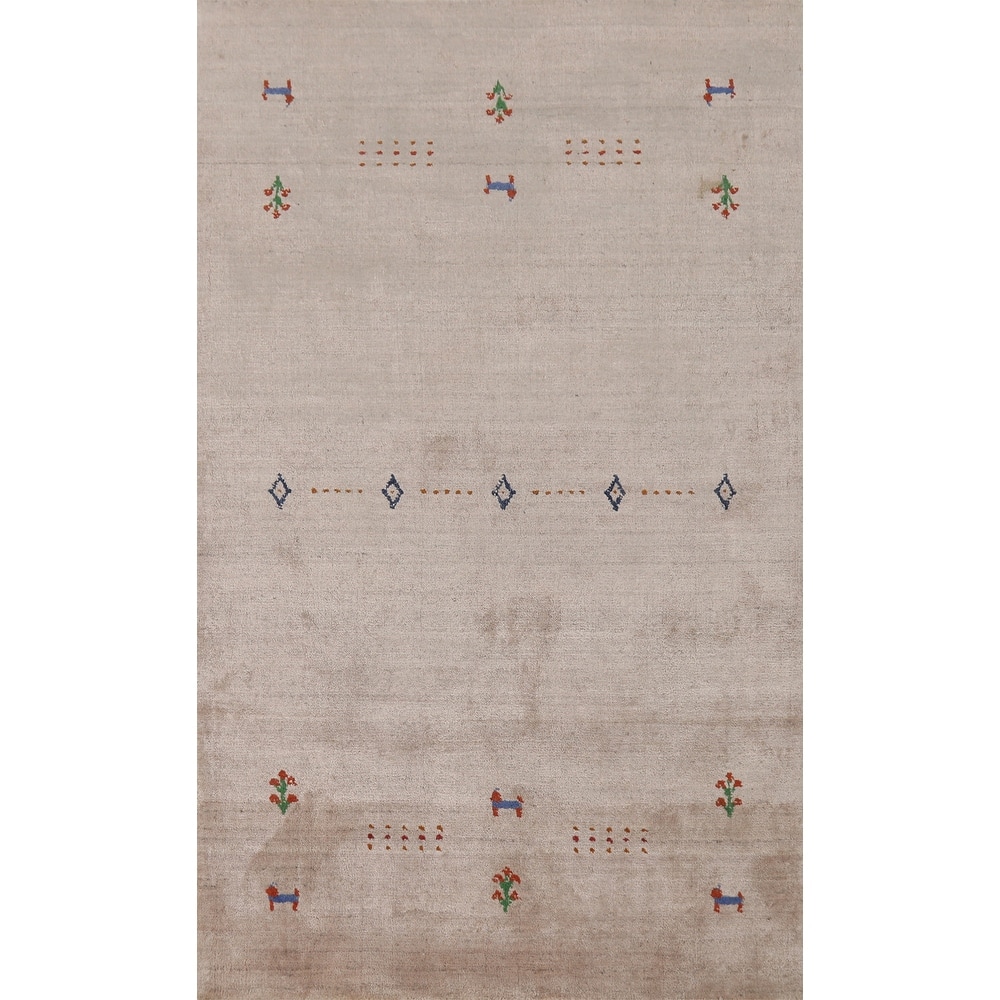 Modern Gabbeh Indian Foyer Rug Handmade Silk Carpet - 2'10"x 4'11"