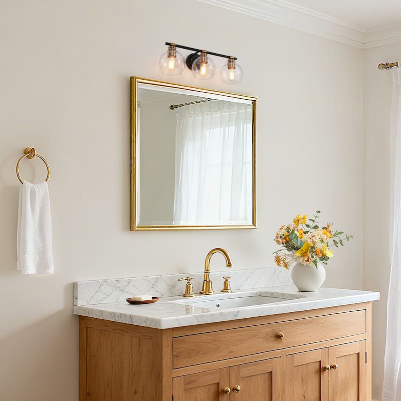 Iain Modern Black 3/4-Light Bathroom Vanity Lights Globe Seeded Glass Dimmable Wall Sconces