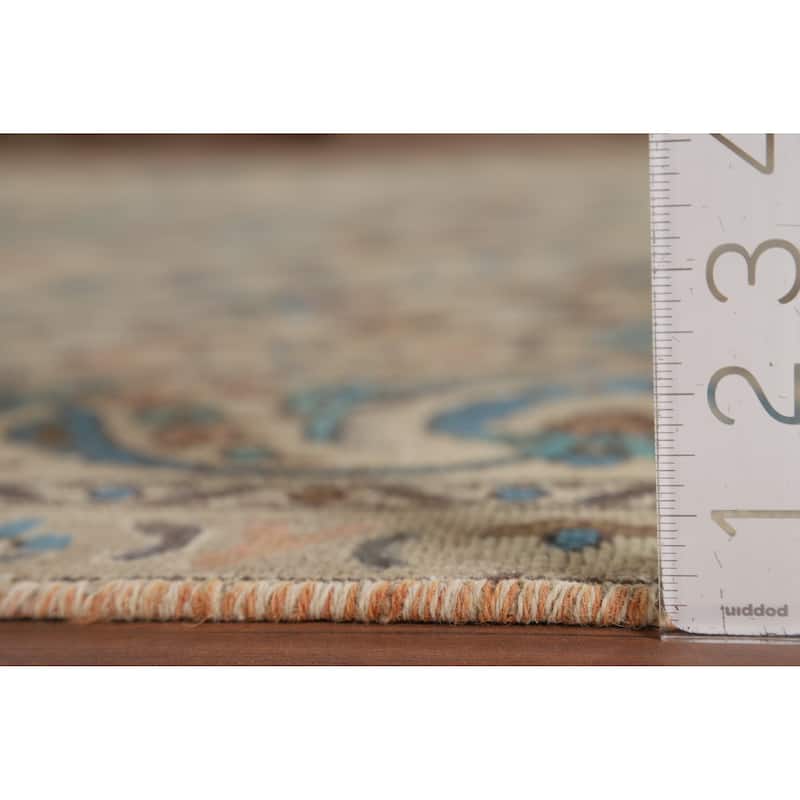 Distressed Beige Tabriz Vintage Persian Rug Hand-Knotted Wool Carpet - 7'10" x 10'11"