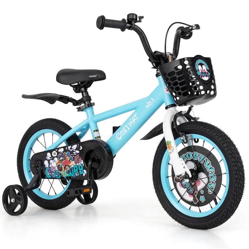 14'' Child Bike Kids Bicycle w/ Adjustable Height &Training Wheels - Blue