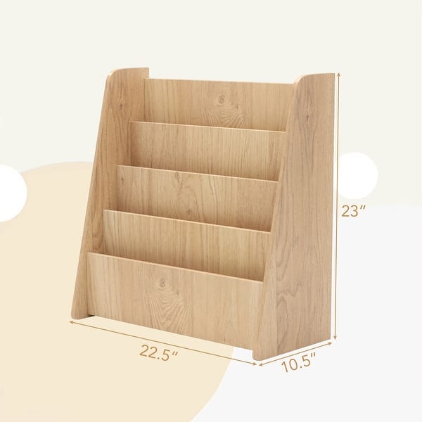 dimension image slide 1 of 3, Kids 4-Tier Bookshelf with Large Compartments for Storage