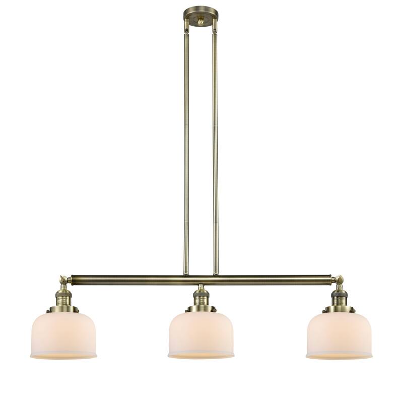 Innovations Lighting Large Bell 3 Light 41" Wide Linear Chandelier - Antique Brass / Matte White Cased