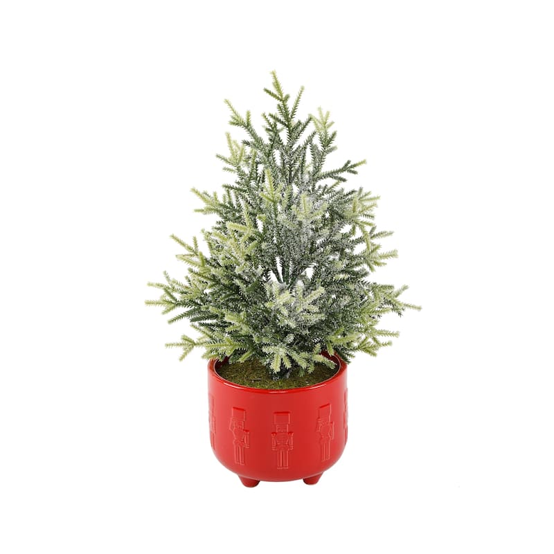 18.5"H Frosted Xmas Tree in 6"Cracker Ceramic Footed
