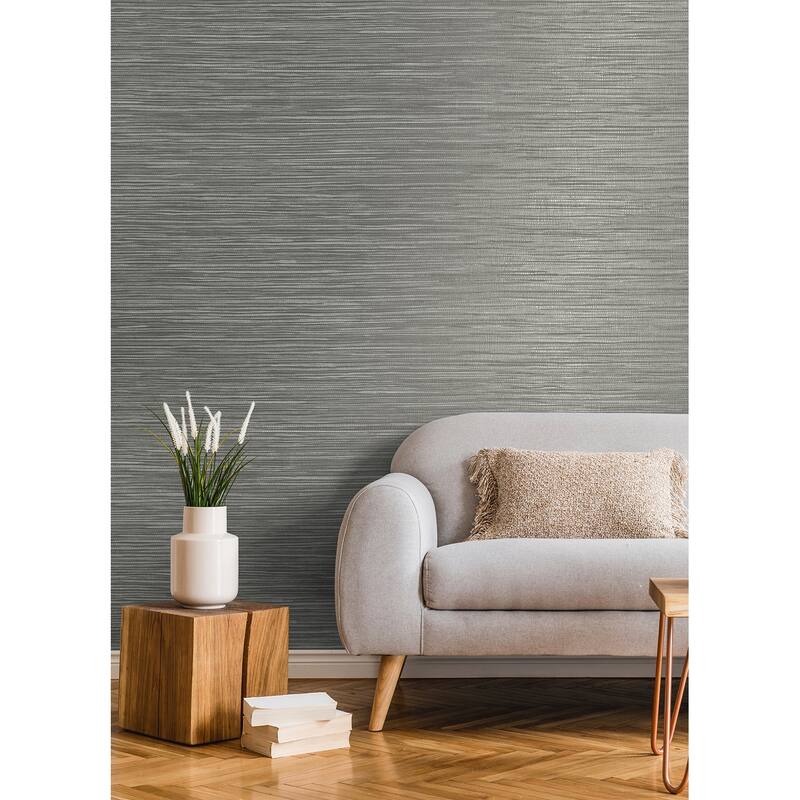 Advantage Alton Grey Faux Grasscloth Wallpaper
