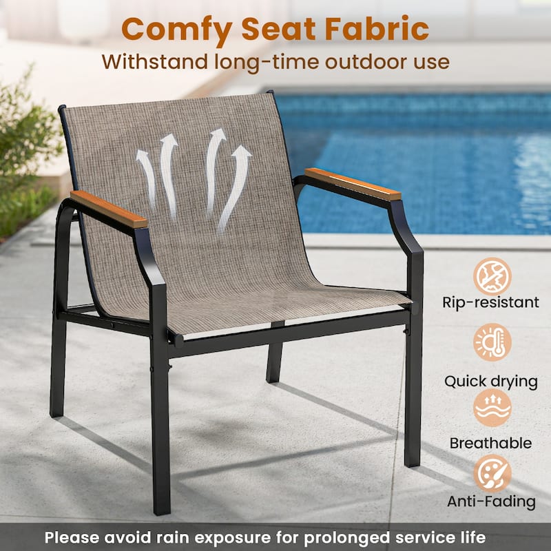 Outdoor 3-Piece Patio Set with Comfy Fabric Chairs and Glass Table for Porch or Balcony - 28" x 24" x 30"