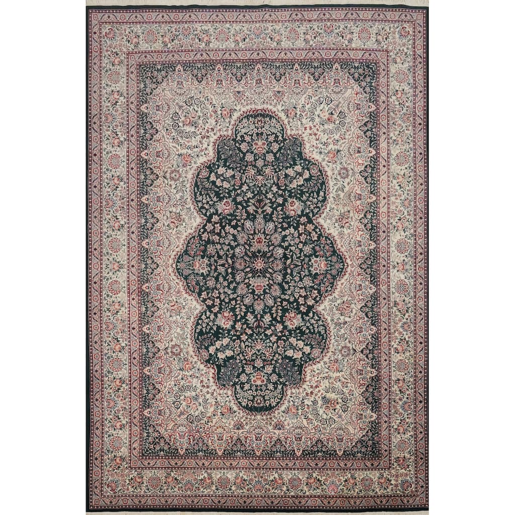 Hand Knotted Oriental 100% Wool Carpet Traditional All-Over Green Tabriz Area Rug - 12' 1'' X 8' 11''