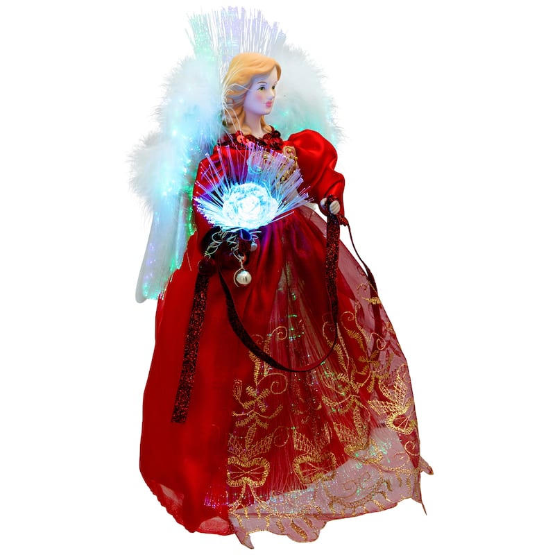 Lighted Fiber Optic Angel Christmas Tree Topper - 12" - Red and Gold
