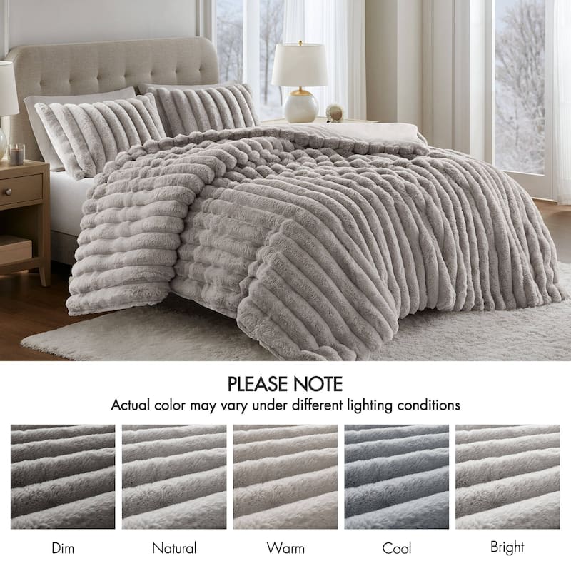 Madison Park Jasmine Ultrasoft Faux Fur Ribbed Comforter Set