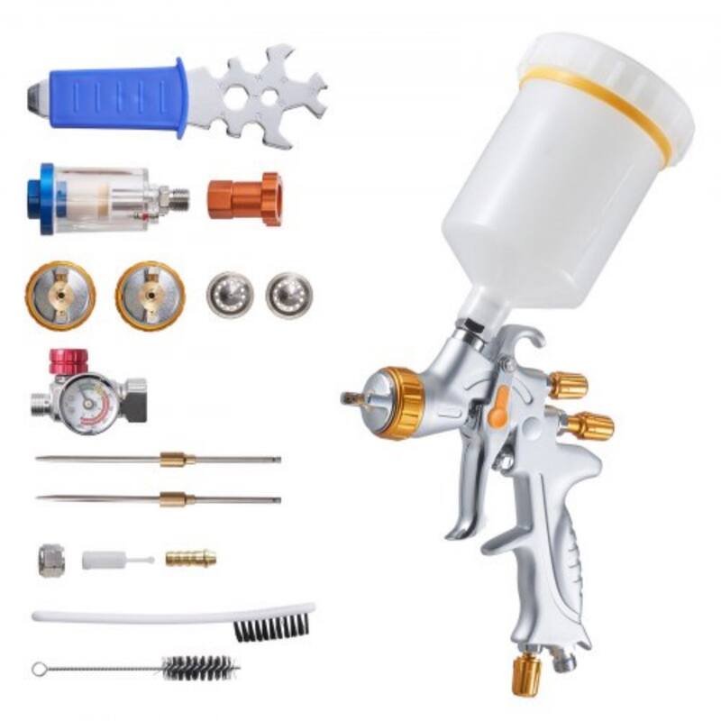 HVLP Air Spray Gun Gravity Feed Paint Sprayer Gun 3 Nozzles 1.3/1.4/1.7mm - Multi