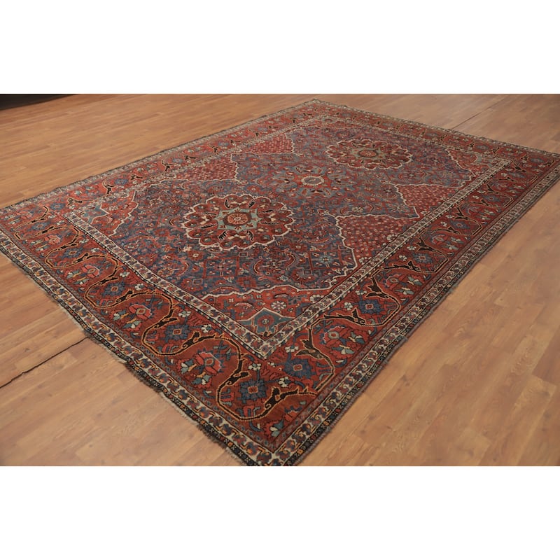 Hand Knotted Oriental 100% Wool Carpet Traditional Floral Navy Blue & Blues Qashqai Area Rug - 10' 2'' X 7' 6''