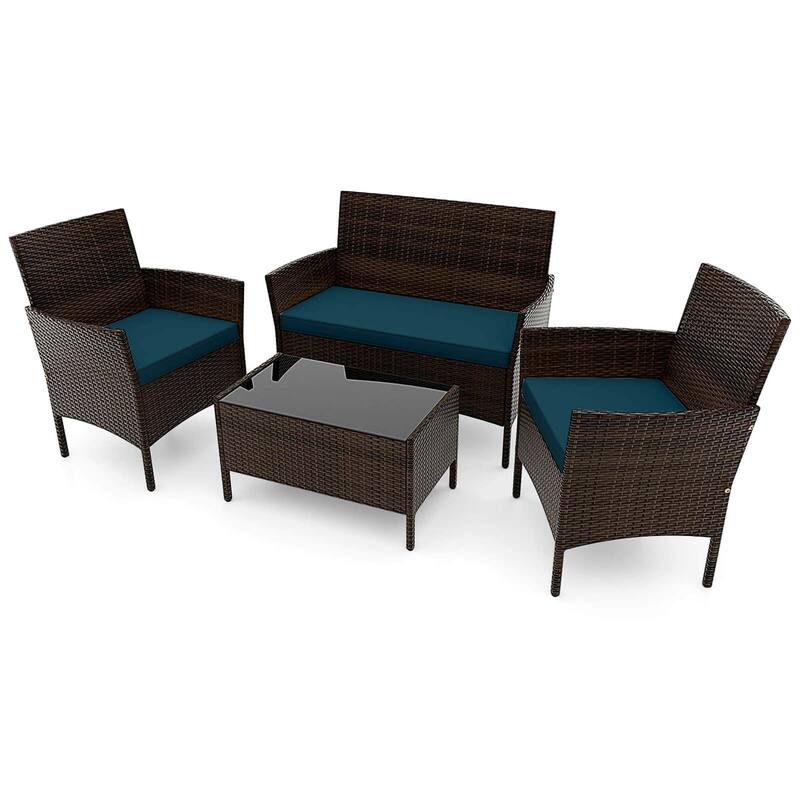 Costway 4 PCS Patio Furniture Set with Washable Cushions and Tempered - See Details