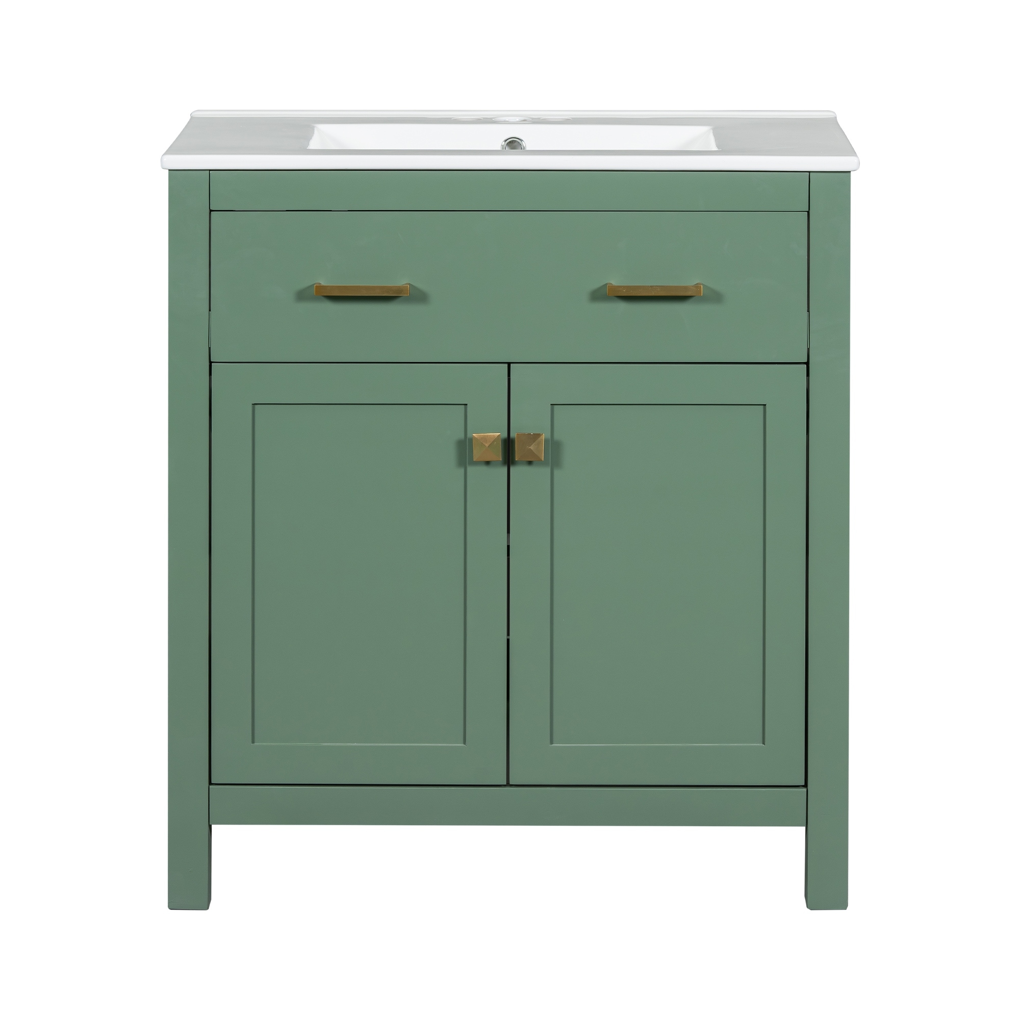 30"/60" Freestanding Bathroom Vanity with Ceramic Top Sink, Solid Wood Bathroom Storage Cabinet with Soft Closing Doors