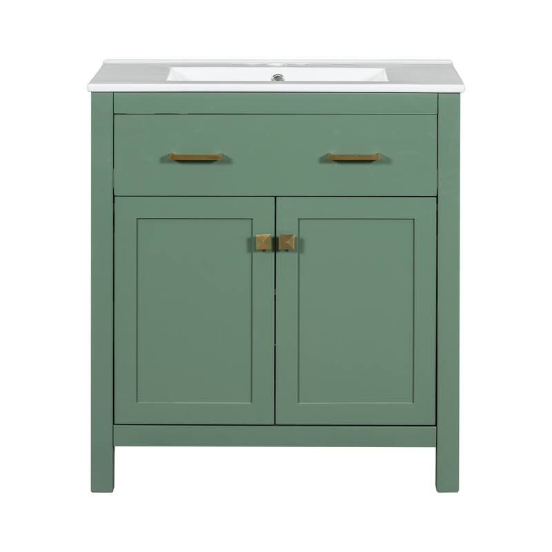 60"Bathroom Vanity Set with Double Vanities (Separate), Double Ceramic Sinks, Adjustable Shelf, Soft Close Doors and Flip Drawer