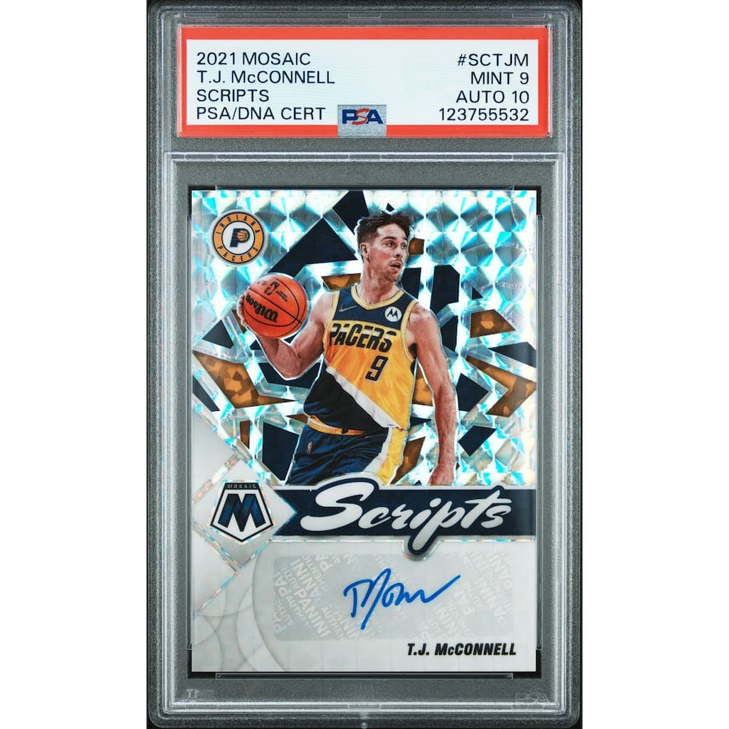 T.J. McConnell 2021 Mosaic Scripts Signed Basketball Card #SCTJM Graded PSA 9 Auto 10 Cert # 123755532 - 8' x 11'