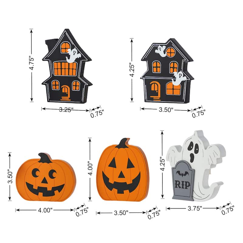Glitzhome Halloween Christmas Gnome Pumpkin Block Set Word Sign Table Decor with Tiered Tray