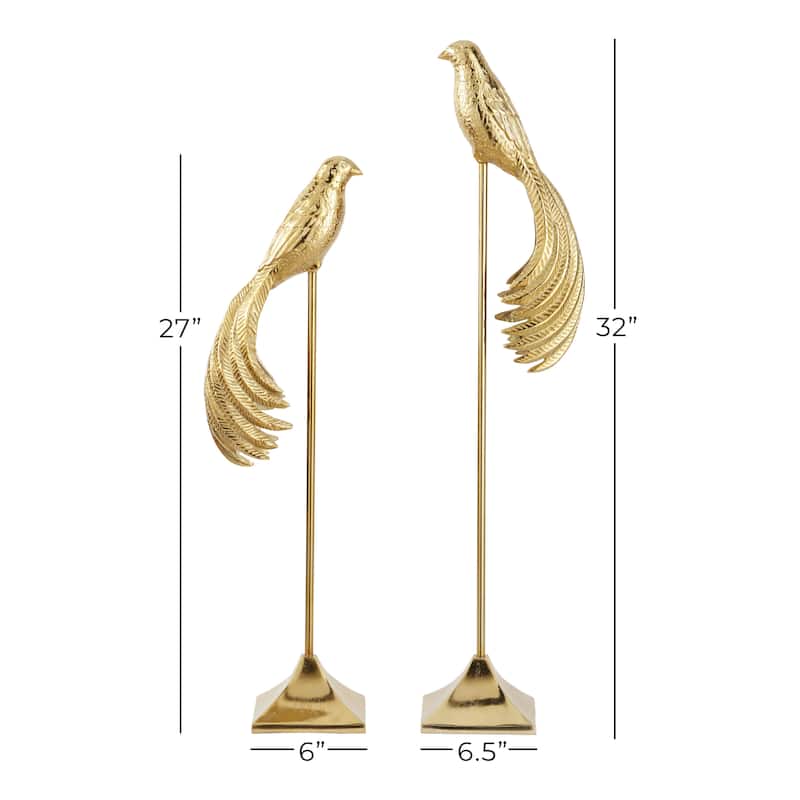 Aluminum Metal Bird Sculpture - Set of 2 Gold - Roche River Decor