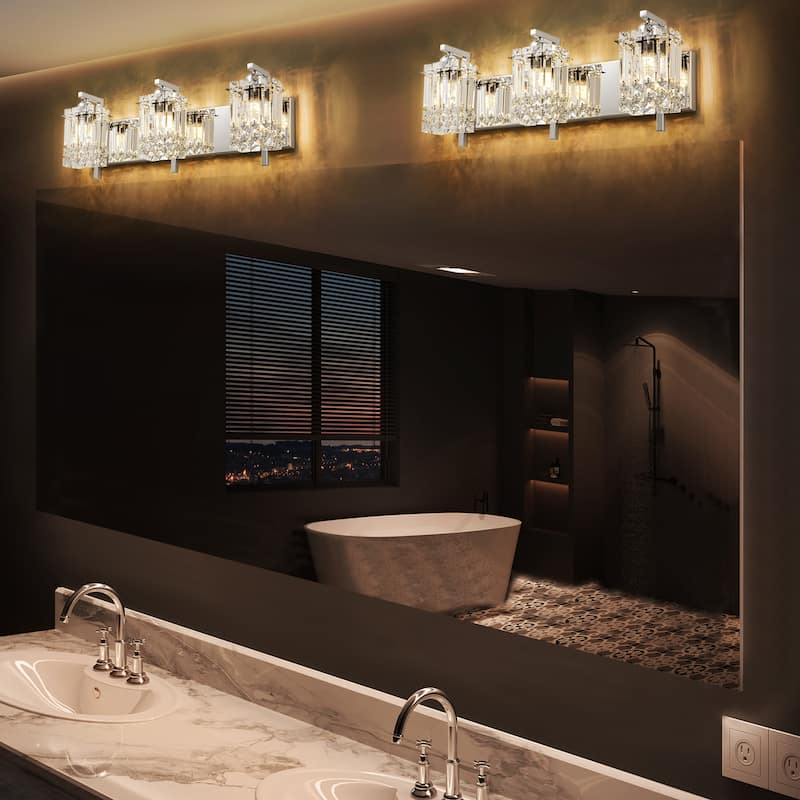 3-Light Modern Glam Crystal Bathroom Vanity Lights Wall Sconce Lighting for Mirror