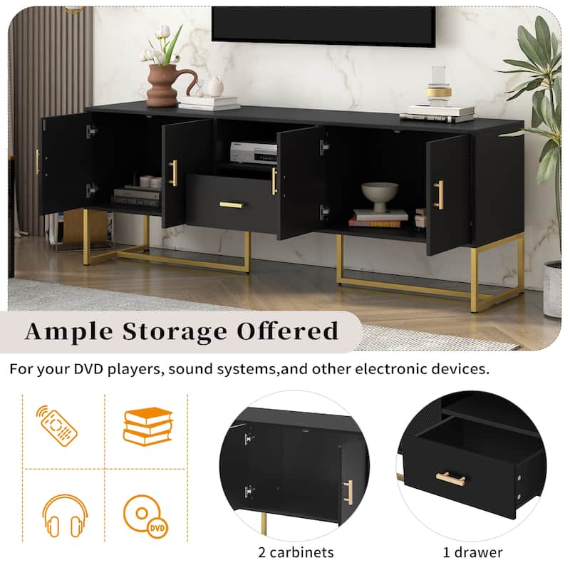 Wooden TV Stand with Irregular Legs Rectangular Decorative Media Center with Storage 4 Doors TV Cabinet for TV up to 70"