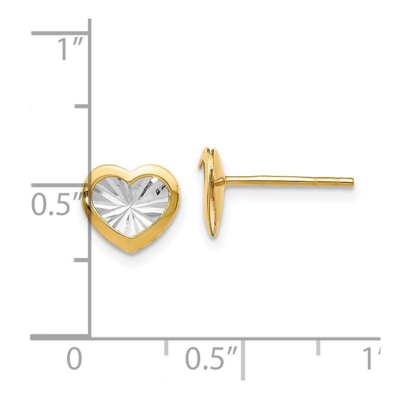 Curata 14k Two-tone Gold 8mm Diamond-cut Heart Post Earrings