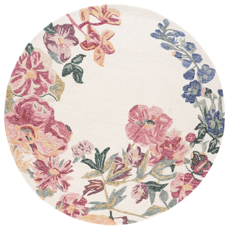 SAFAVIEH Handmade Jardin Felismina Floral Wool Rug - 6' Round - Ivory/Pink