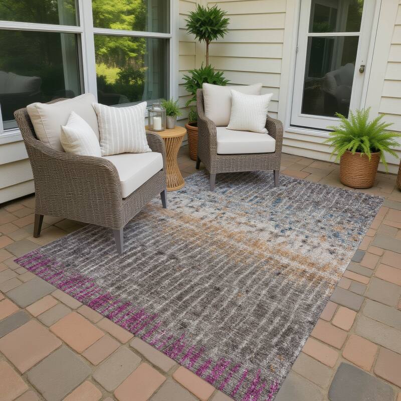 Machine Washable Indoor/ Outdoor Boho Modern Chantille Rug - Taupe - 3' x 5'