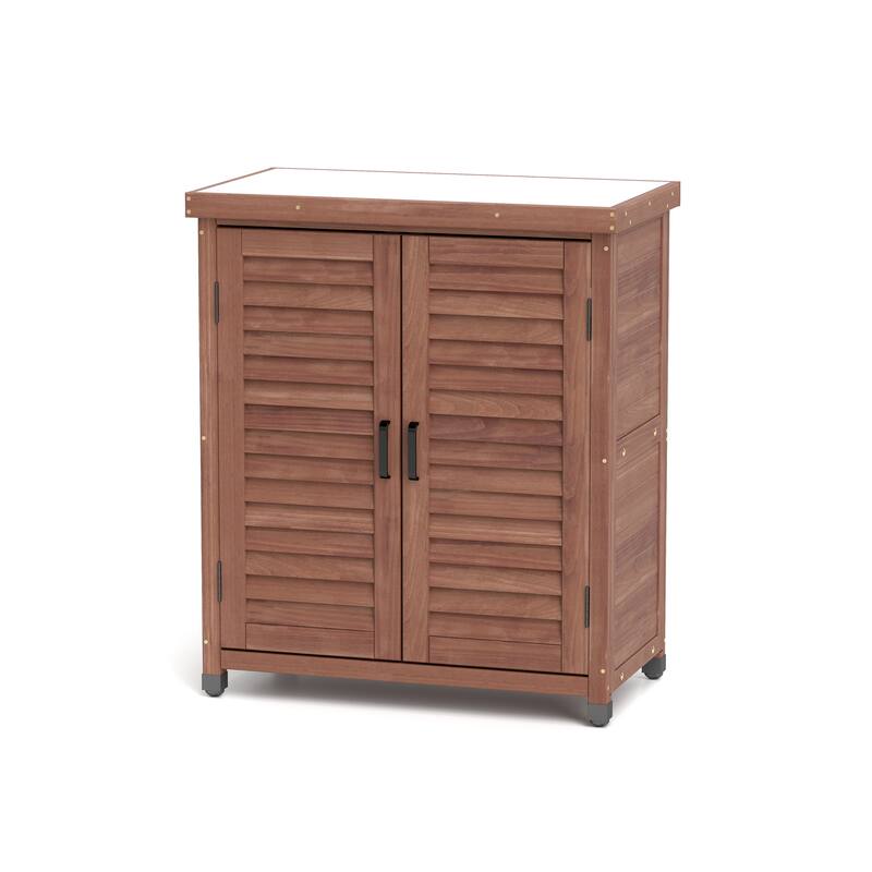 Potting Bench with Storage Cabinet and Metal Table Top