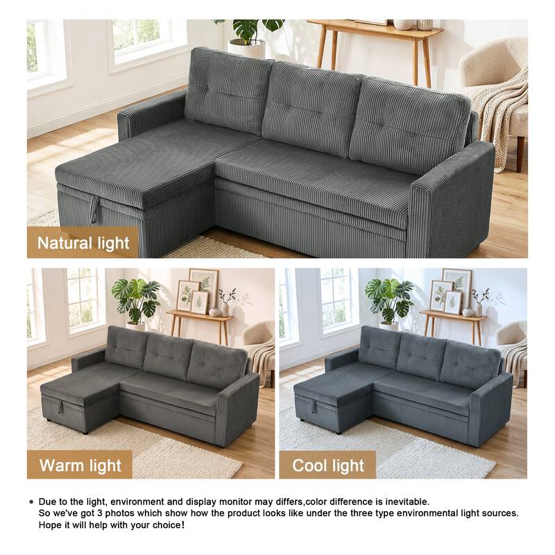 79" W L Shaped Reversible Convertible Pull Out Couch Bed Sleeper Sofa
