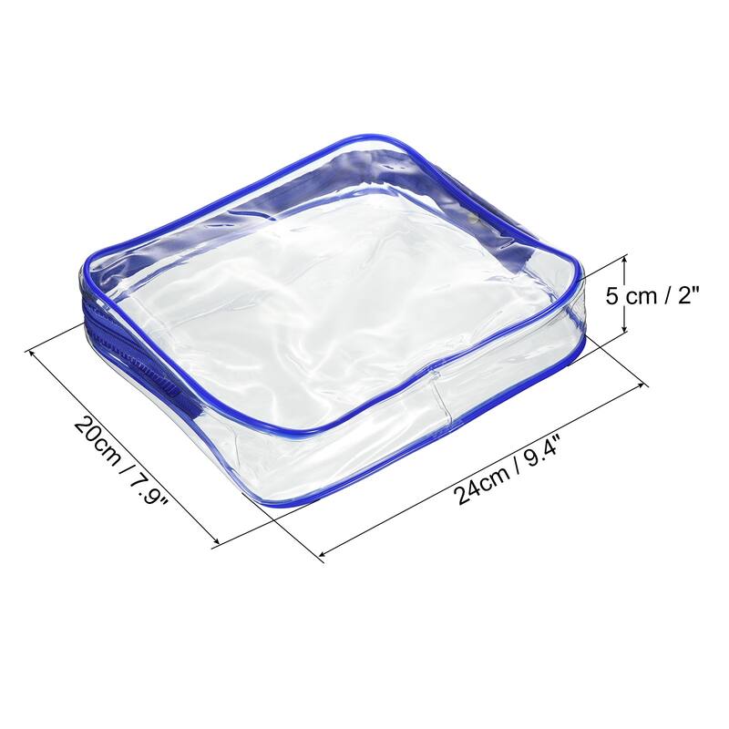 3Pcs Clear PVC Toiletry Bag Makeup Pouch with Zipper - Blue - 9.4x2x7.9"