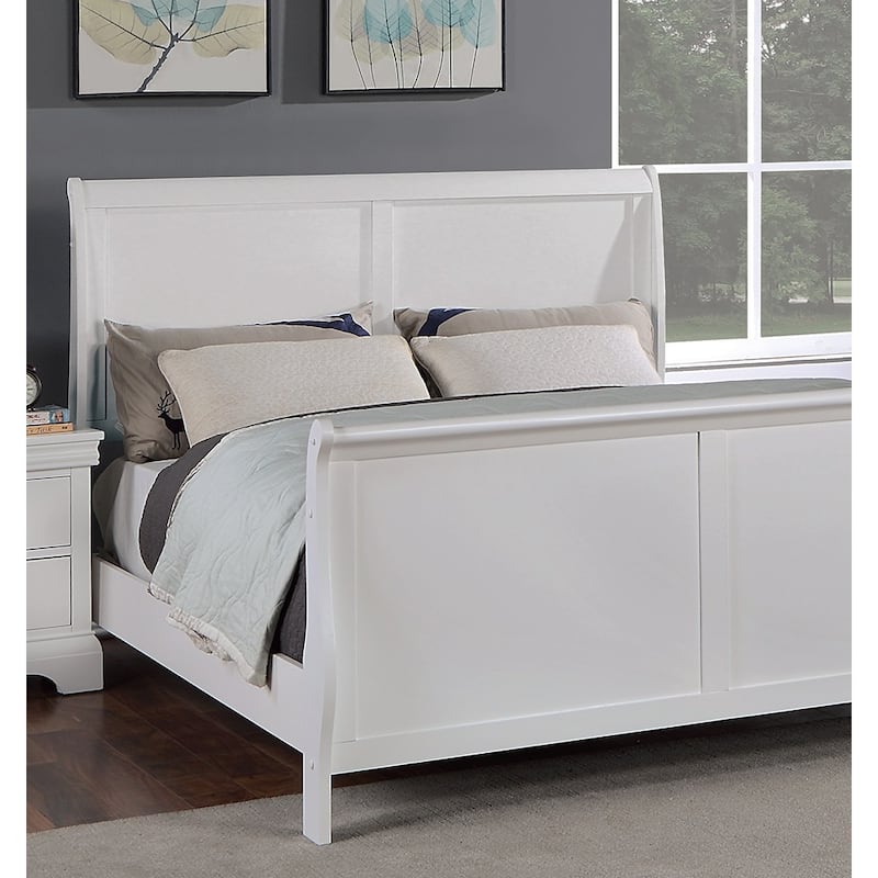 Modern White Sleigh Design Queen Size Bed with Headboard and Footboard