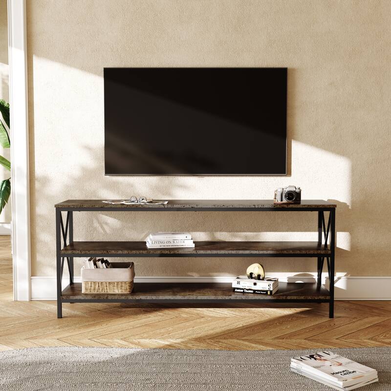 Industrial 57.8-Inch Wide Wood TV Stand Media Console