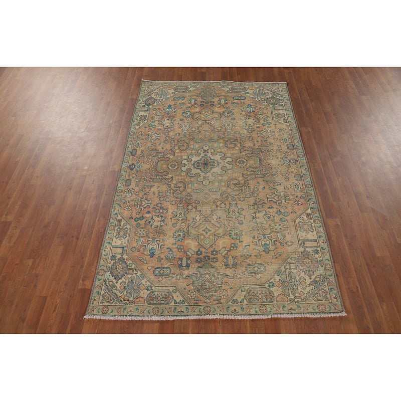 Distressed Traditional Tabriz Vintage Persian Rug Handmade Wool Carpet - 4'10" x 8'0"