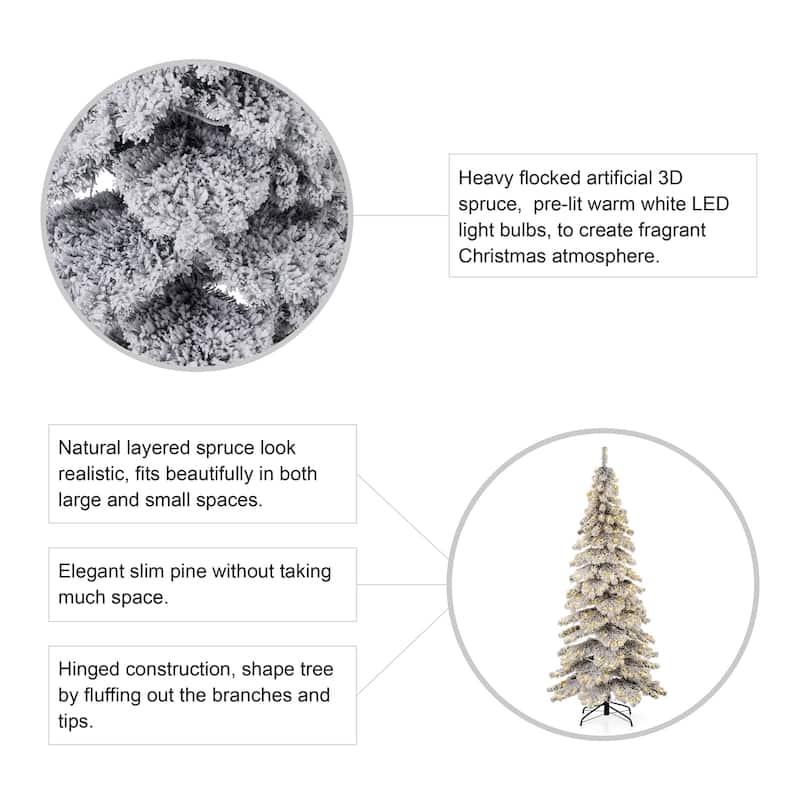 Glitzhome 7.5ft/9ft/12ft Pre-Lit Flocked Layered Spruce Artificial Christmas Trees