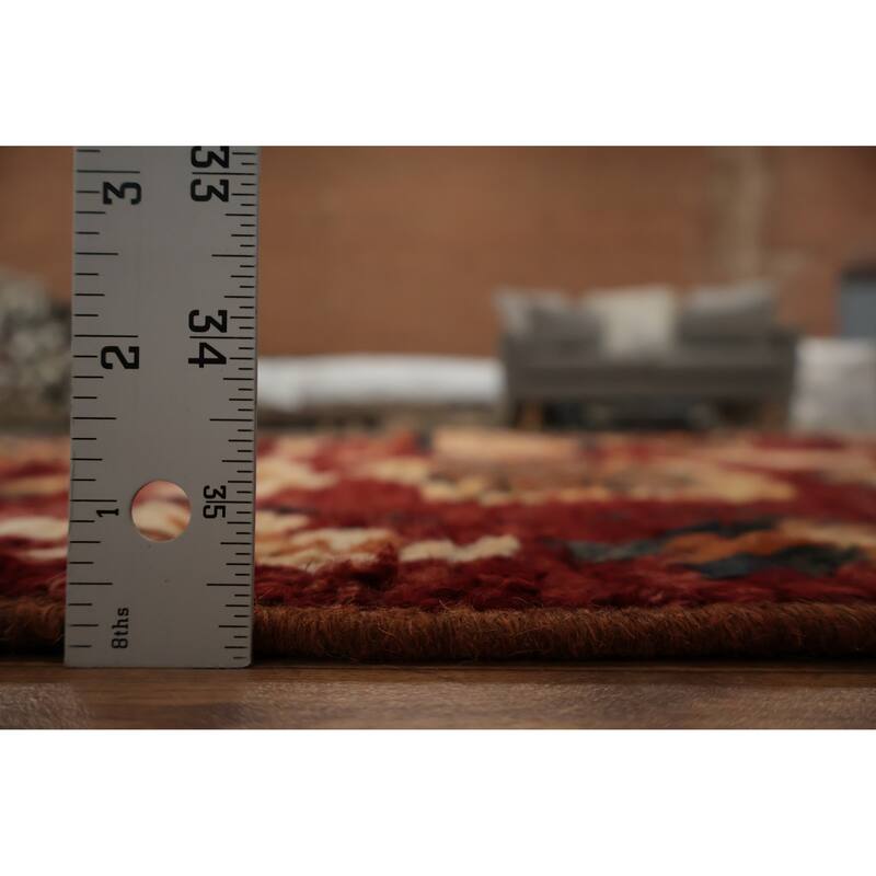 Hand Knotted Oriental 100% Wool Carpet Modern Tribal Red Moroccan Area Rug - 7' 6'' X 5' 11''